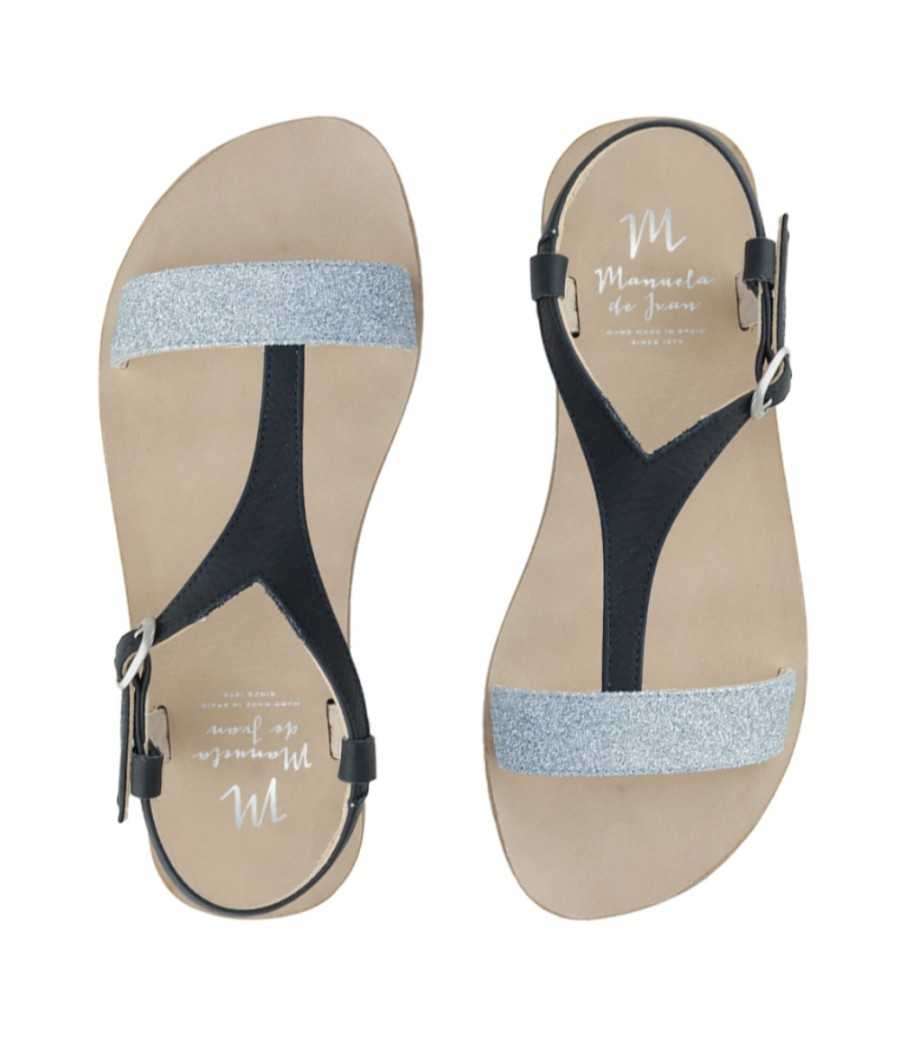 Sandal Eolios blue leather with glitter I Manuela de juan