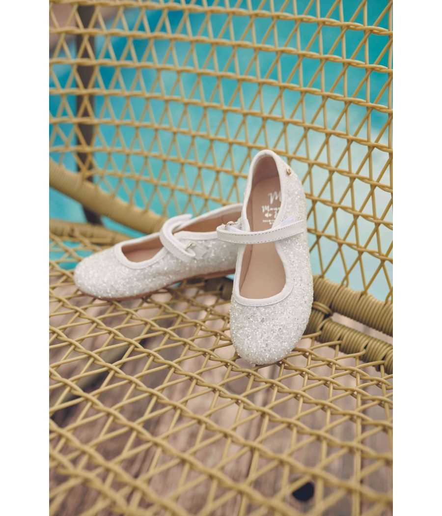 Mercedita Robine blanco con purpurina| Manuela de Juan