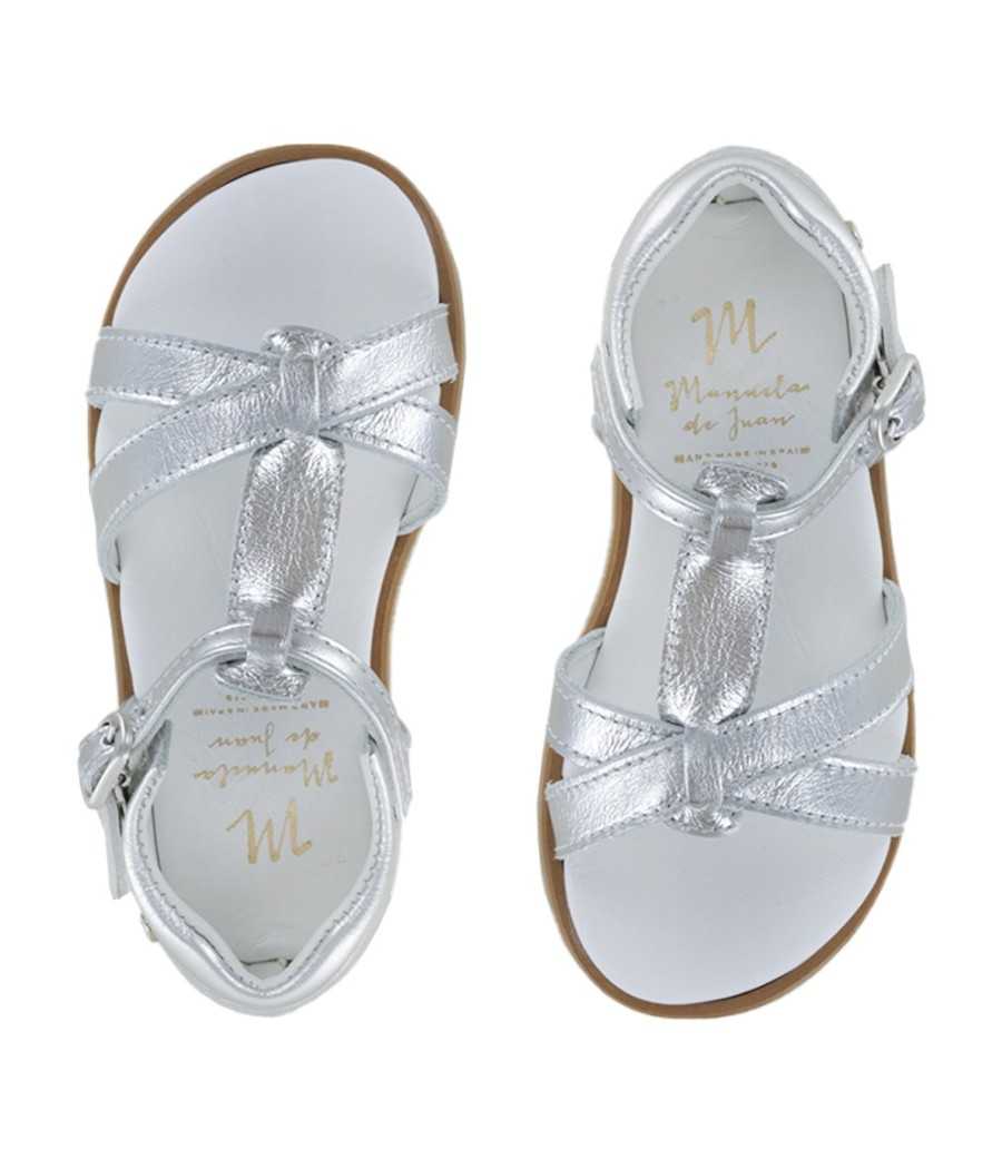 Sandal Claire silver metallic leather| Manuela de Juan