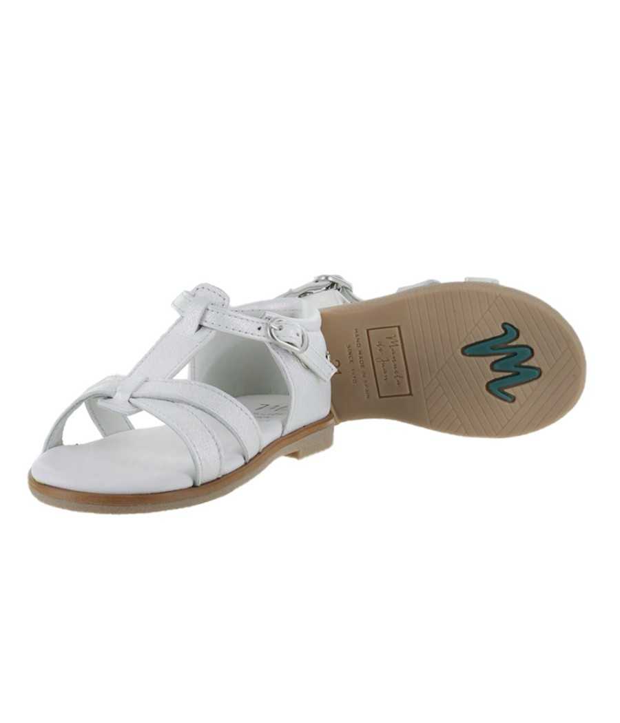 Sandal Claire white metallic leather| Manuela de Juan