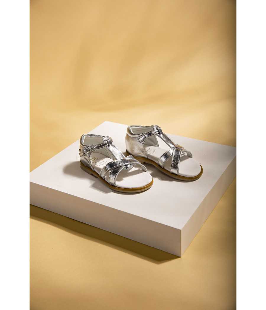 Sandal Claire silver metallic leather| Manuela de Juan