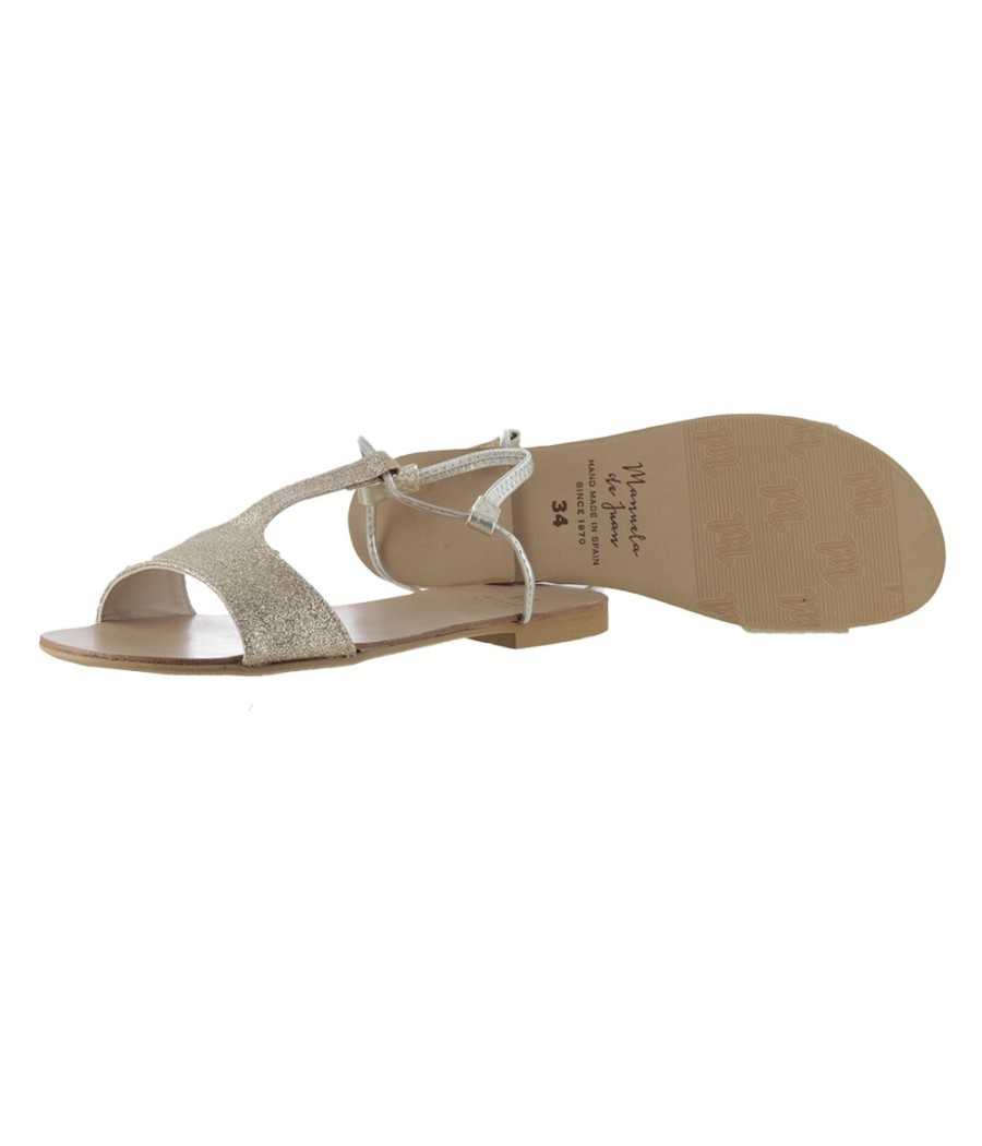 Sandal Mikonos platinium glitter leather | Manuela de Juan
